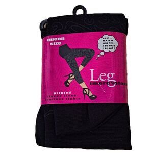 Leg Impressions Women's Footless Black Printed Fleece Lined Tight Sz Queen